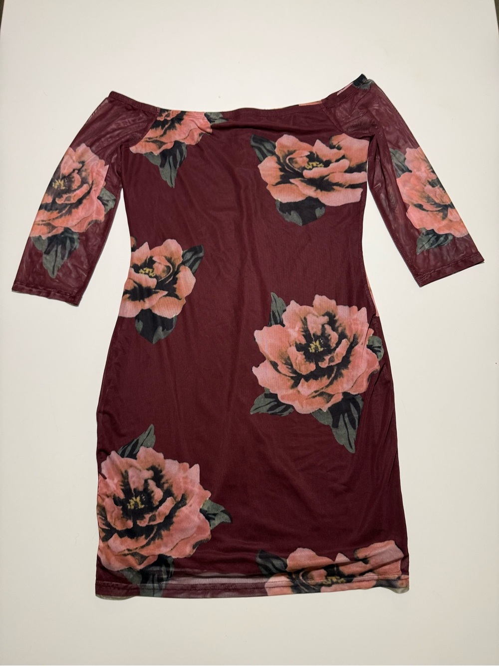 Charlotte Russe off-the-shoulder Floral Burgundy Midi Dress